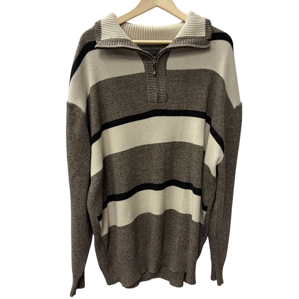 Pronti Collection By Phila Mens 5XL Quarter Zip Striped Sweater Brown